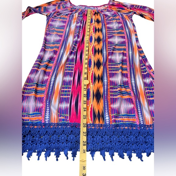 2B Together Boho Aztec Print Peasant Tunic Dress with Crochet Hem – Small - Picture 8 of 9